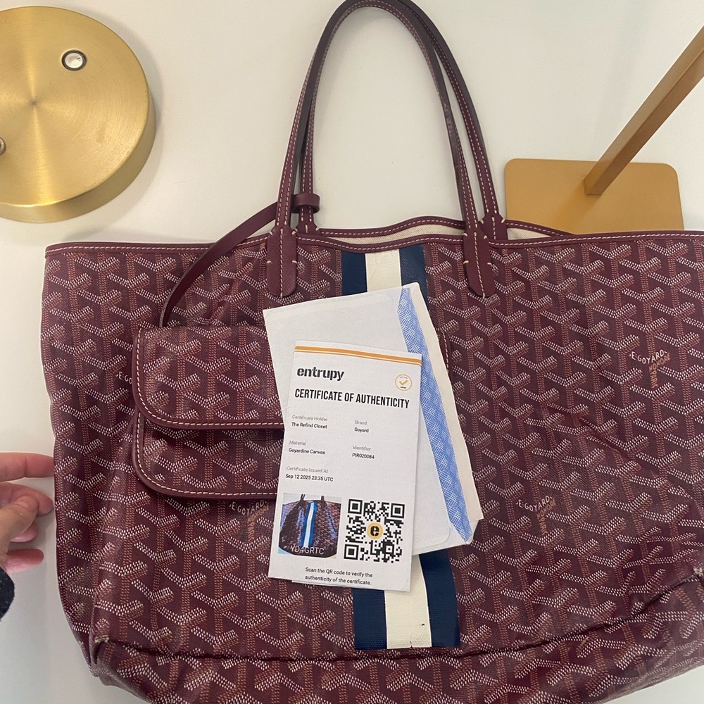 Goyardine Saint Louis Tote PM Bordeaux Personalized with Navy and White Stripe - Picture 15 of 15